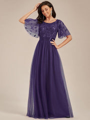 Cleo | A-Line Ruffle Sleeve Prom Dress