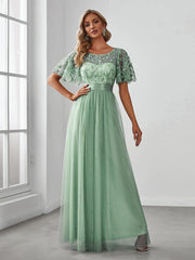 Cleo | A-Line Ruffle Sleeve Prom Dress