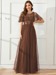 Cleo | A-Line Ruffle Sleeve Prom Dress