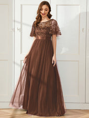 Cleo | A-Line Ruffle Sleeve Prom Dress