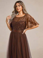 Cleo | A-Line Ruffle Sleeve Prom Dress