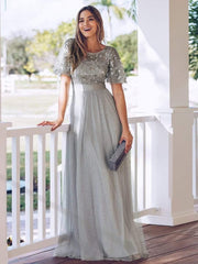 Cleo | A-Line Ruffle Sleeve Prom Dress