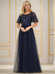 Cleo | A-Line Ruffle Sleeve Prom Dress