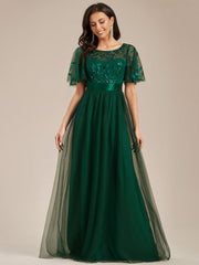 Cleo | A-Line Ruffle Sleeve Prom Dress