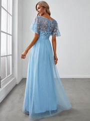 Cleo | A-Line Ruffle Sleeve Prom Dress