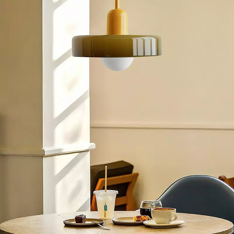 Colored Glass Pendant Light with Artistic Geometric Design – Ideal for Dining or Living Room