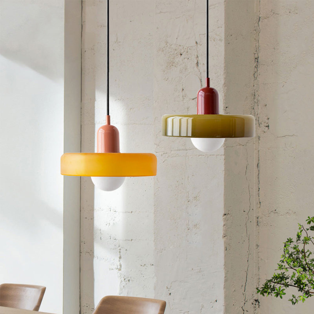 Colored Glass Pendant Light with Artistic Geometric Design – Ideal for Dining or Living Room