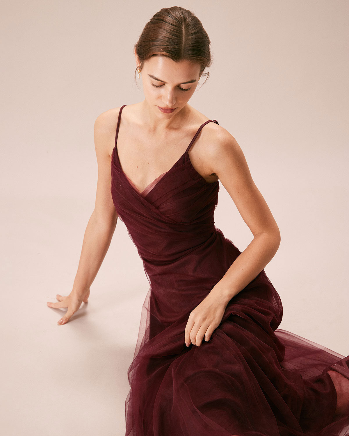 Dahlia | V Neck Wrap Fit Mesh Maxi Dress