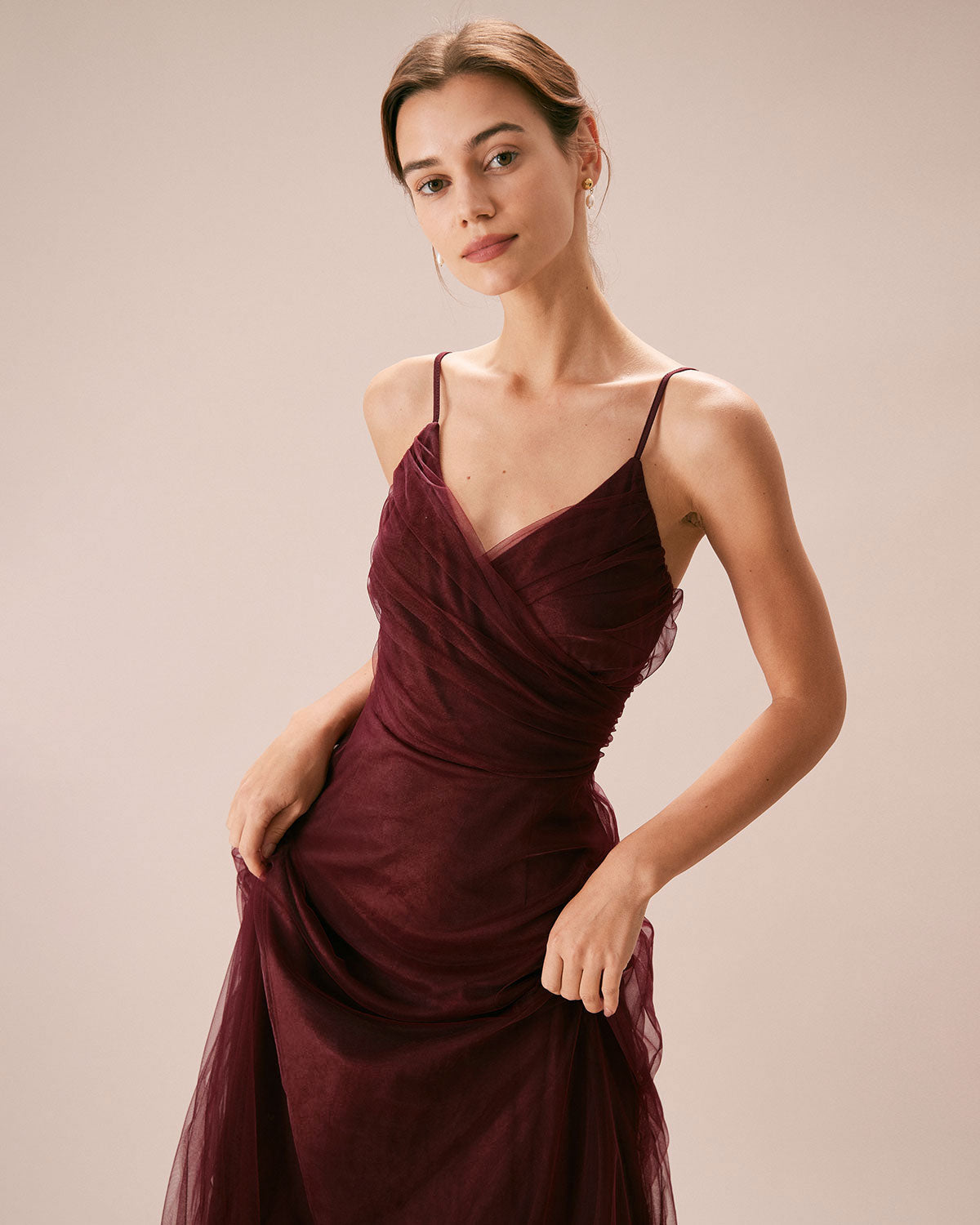 Dahlia | V Neck Wrap Fit Mesh Maxi Dress