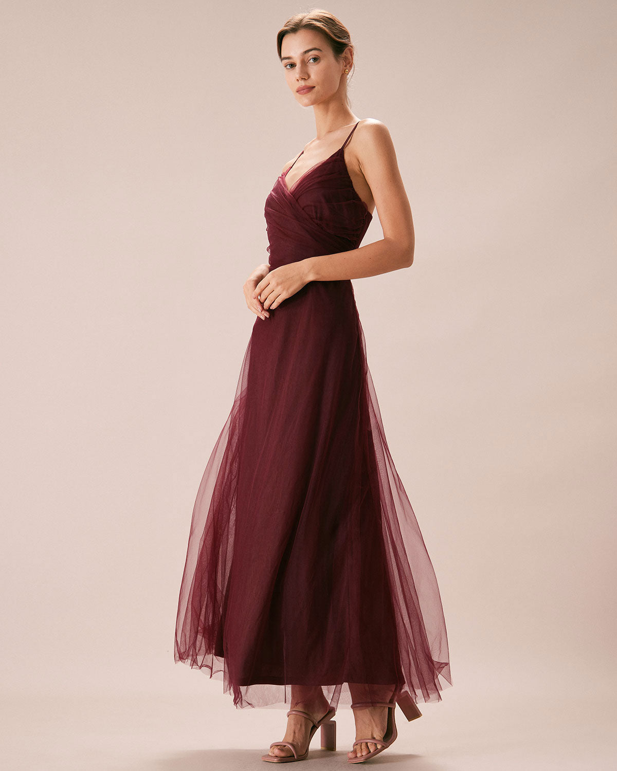 Dahlia | V Neck Wrap Fit Mesh Maxi Dress