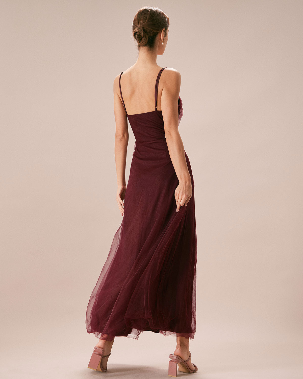 Dahlia | V Neck Wrap Fit Mesh Maxi Dress