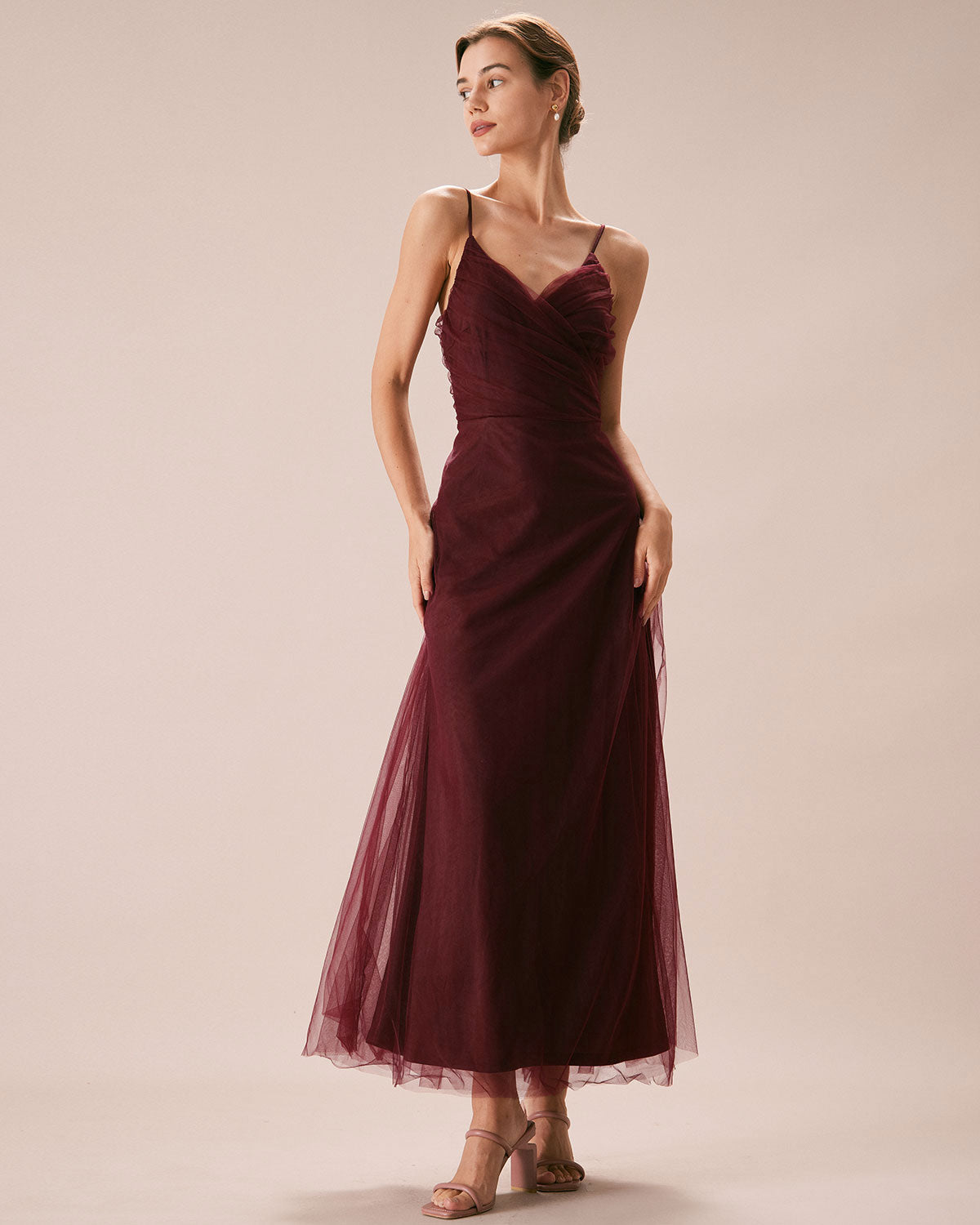 Dahlia | V Neck Wrap Fit Mesh Maxi Dress