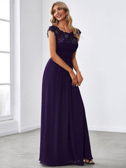 Elara | Lace Cap Sleeve Maxi Bridesmaid Dress Mother of the Bride Outfits