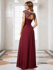Elara | Lace Cap Sleeve Maxi Bridesmaid Dress Mother of the Bride Outfits