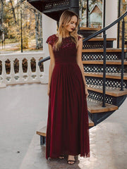 Elara | Lace Cap Sleeve Maxi Bridesmaid Dress Mother of the Bride Outfits