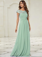 Elara | Lace Cap Sleeve Maxi Bridesmaid Dress Mother of the Bride Outfits