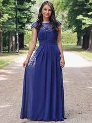 Elara | Lace Cap Sleeve Maxi Bridesmaid Dress Mother of the Bride Outfits