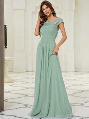 Elara | Lace Cap Sleeve Maxi Bridesmaid Dress Mother of the Bride Outfits