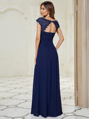 Elara | Lace Cap Sleeve Maxi Bridesmaid Dress Mother of the Bride Outfits