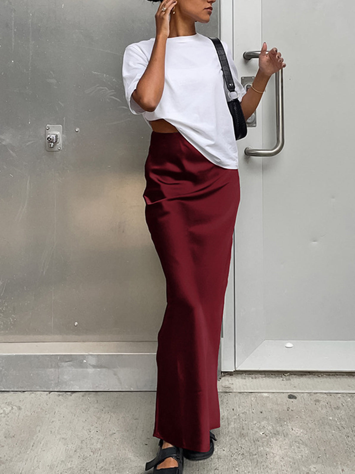 Eloise | Utility Fit Satin Maxi Skirt
