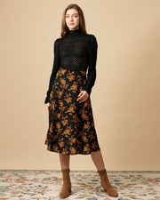 Estella | High Waist Floral Side Slit A-Line Maxi Skirt