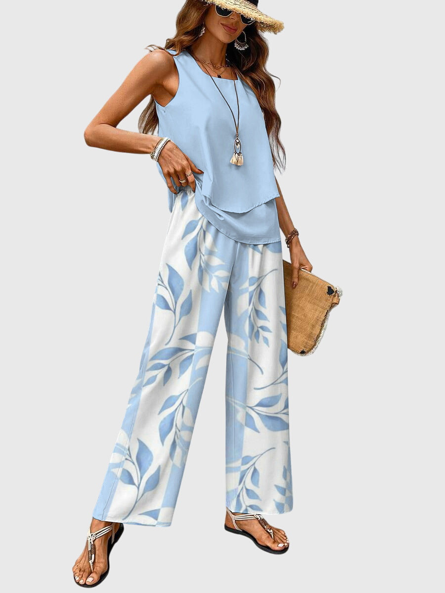 Estella | Relaxed Fit Printed Square Neck Two-Piece Set