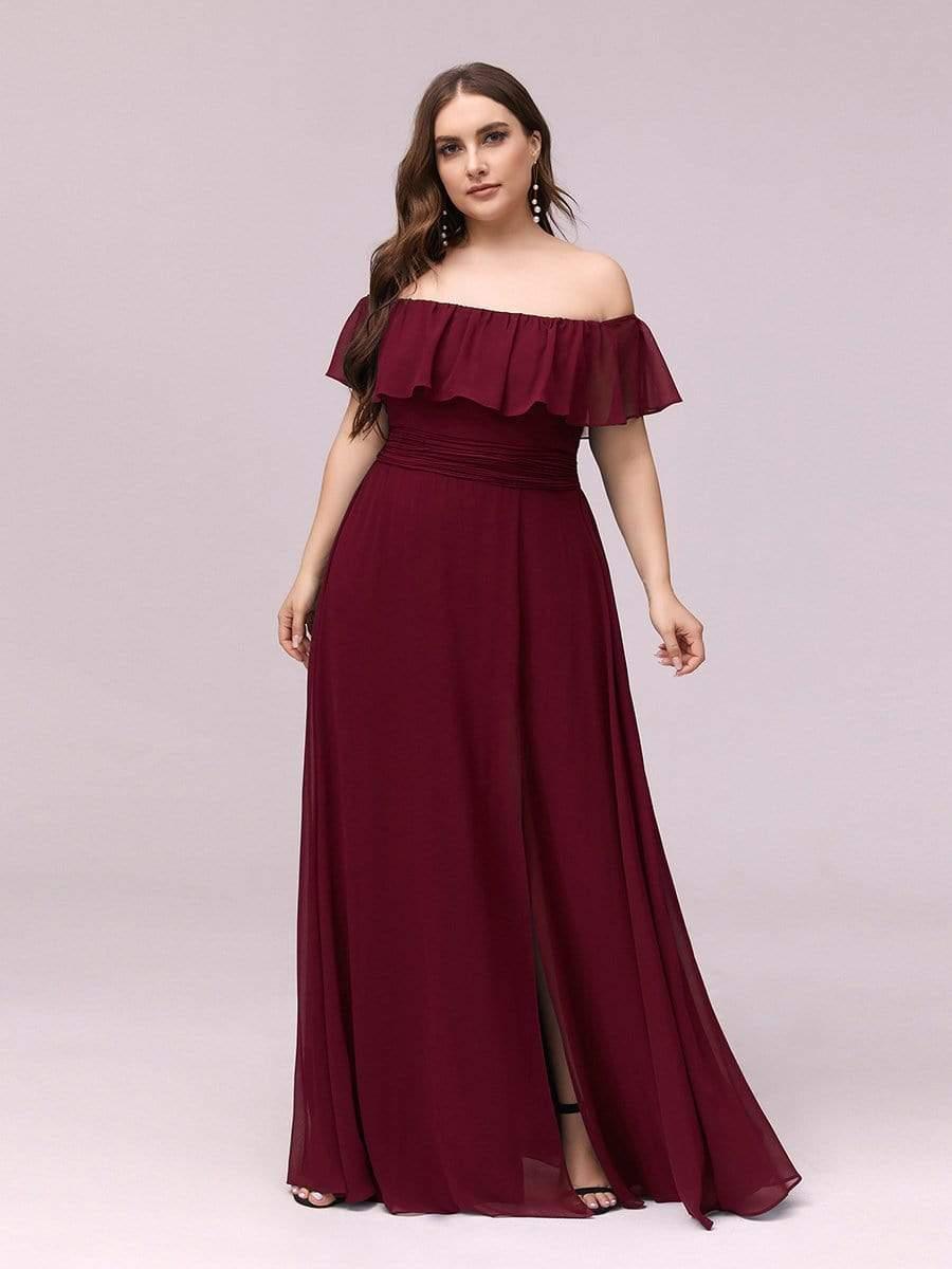 Estelle | Off-Shoulder Ruffle Bridesmaid Dress with Thigh Split