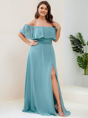 Estelle | Off-Shoulder Ruffle Bridesmaid Dress with Thigh Split