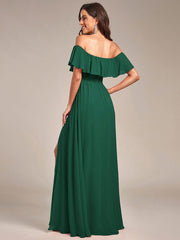 Estelle | Off-Shoulder Ruffle Bridesmaid Dress with Thigh Split