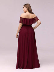 Estelle | Off-Shoulder Ruffle Bridesmaid Dress with Thigh Split
