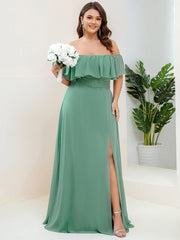 Estelle | Off-Shoulder Ruffle Bridesmaid Dress with Thigh Split