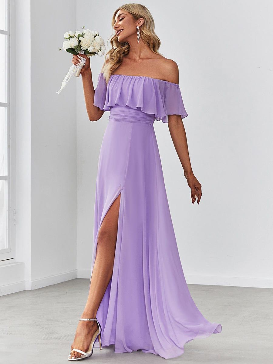 Estelle | Off-Shoulder Ruffle Bridesmaid Dress with Thigh Split