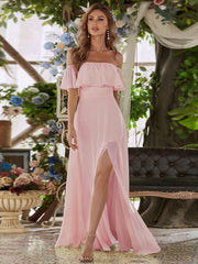 Estelle | Off-Shoulder Ruffle Bridesmaid Dress with Thigh Split