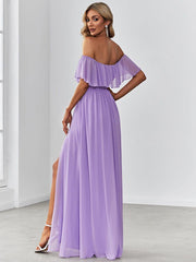 Estelle | Off-Shoulder Ruffle Bridesmaid Dress with Thigh Split