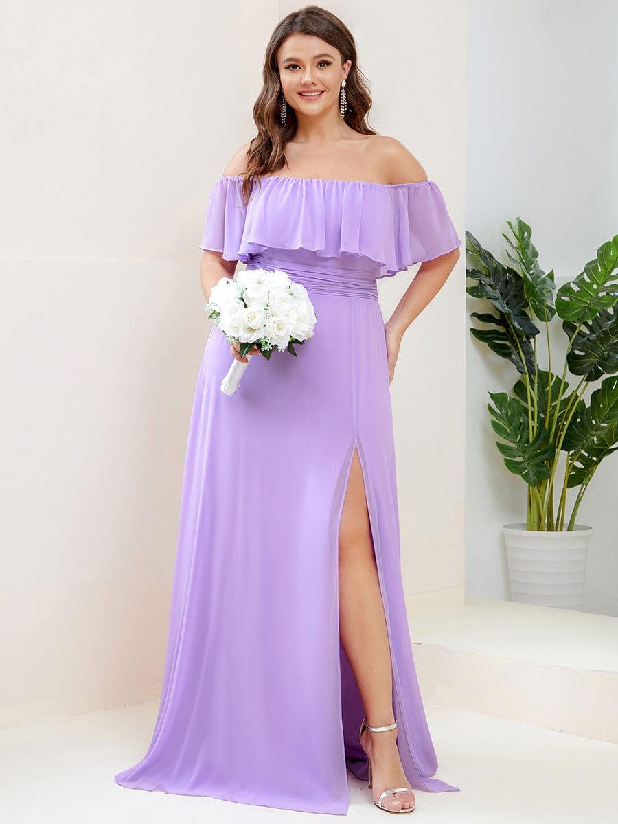 Estelle | Off-Shoulder Ruffle Bridesmaid Dress with Thigh Split