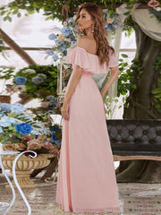 Estelle | Off-Shoulder Ruffle Bridesmaid Dress with Thigh Split