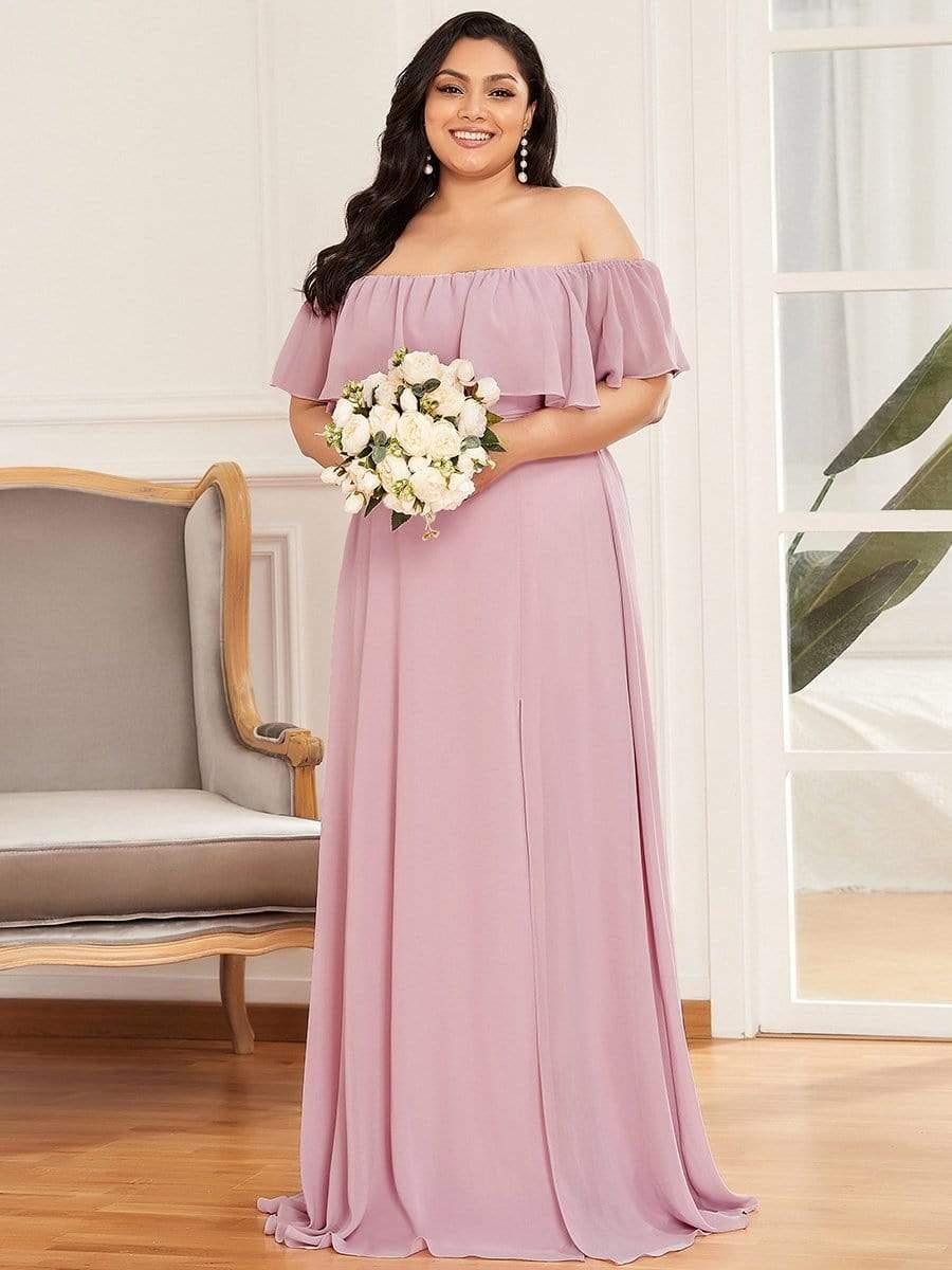 Estelle | Off-Shoulder Ruffle Bridesmaid Dress with Thigh Split