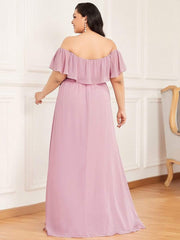 Estelle | Off-Shoulder Ruffle Bridesmaid Dress with Thigh Split