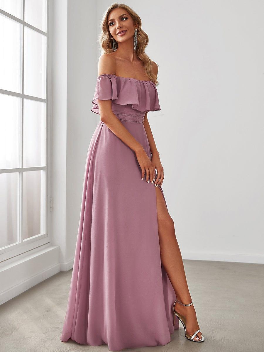 Estelle | Off-Shoulder Ruffle Bridesmaid Dress with Thigh Split