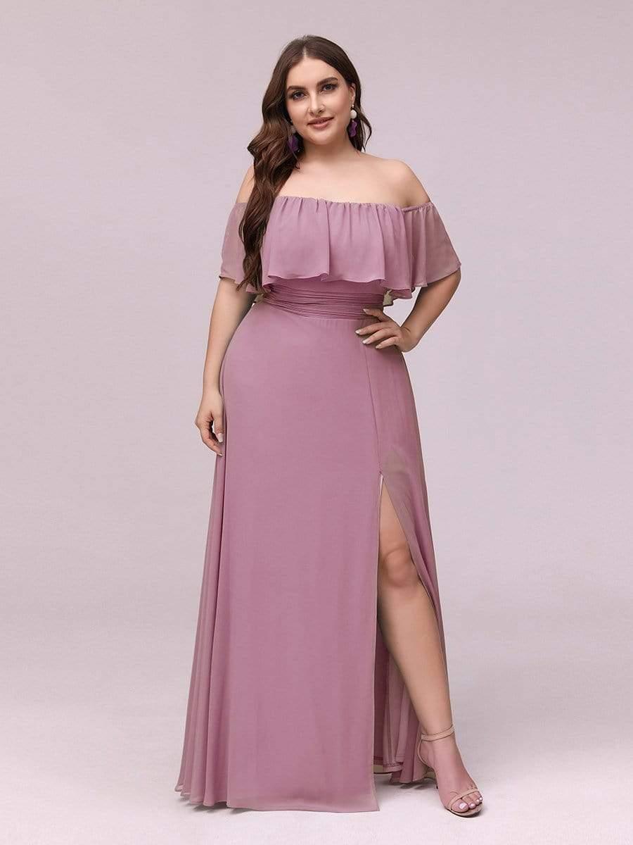 Estelle | Off-Shoulder Ruffle Bridesmaid Dress with Thigh Split