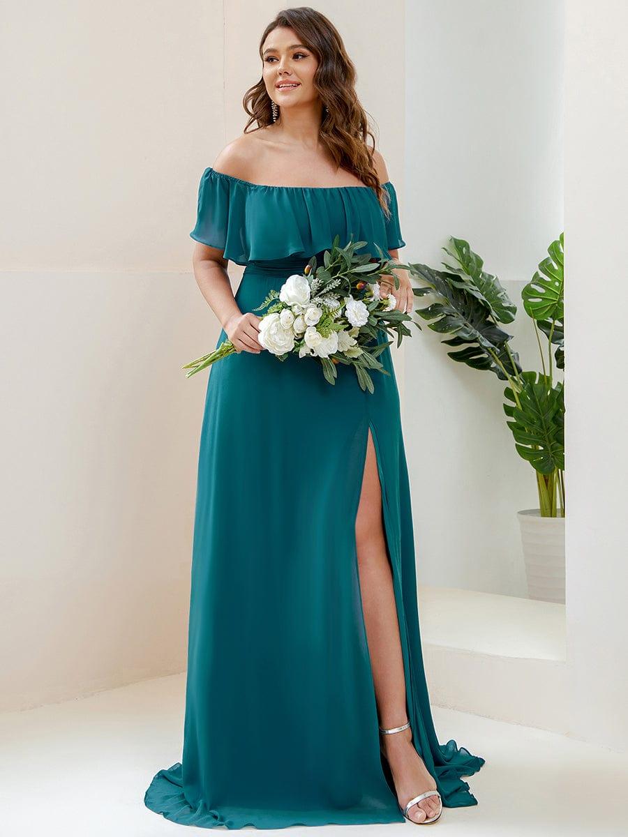 Estelle | Off-Shoulder Ruffle Bridesmaid Dress with Thigh Split