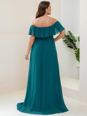 Estelle | Off-Shoulder Ruffle Bridesmaid Dress with Thigh Split