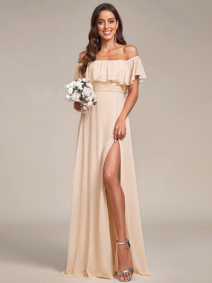 Estelle | Off-Shoulder Ruffle Bridesmaid Dress with Thigh Split