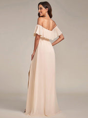 Estelle | Off-Shoulder Ruffle Bridesmaid Dress with Thigh Split