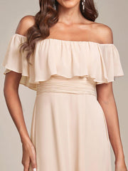 Estelle | Off-Shoulder Ruffle Bridesmaid Dress with Thigh Split