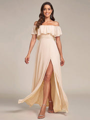 Estelle | Off-Shoulder Ruffle Bridesmaid Dress with Thigh Split