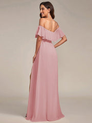 Estelle | Off-Shoulder Ruffle Bridesmaid Dress with Thigh Split