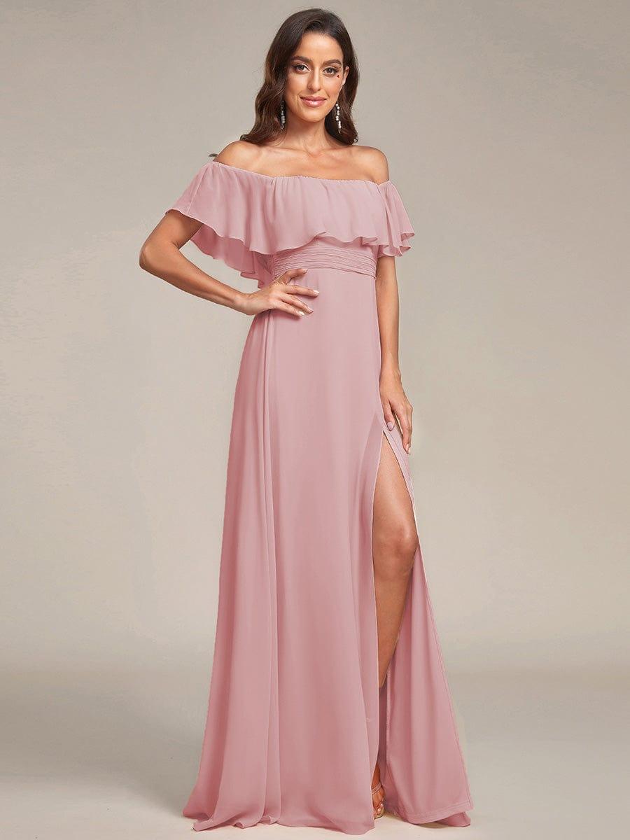 Estelle | Off-Shoulder Ruffle Bridesmaid Dress with Thigh Split