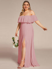 Estelle | Off-Shoulder Ruffle Bridesmaid Dress with Thigh Split