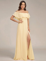 Estelle | Off-Shoulder Ruffle Bridesmaid Dress with Thigh Split